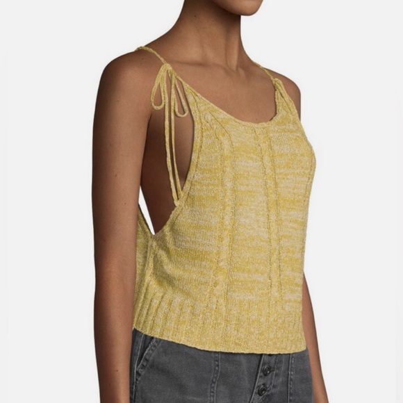 Free People Bombshell Low Back Tie Shoulder Hawaii Honey Yellow Cropped Tank S - Picture 1 of 12
